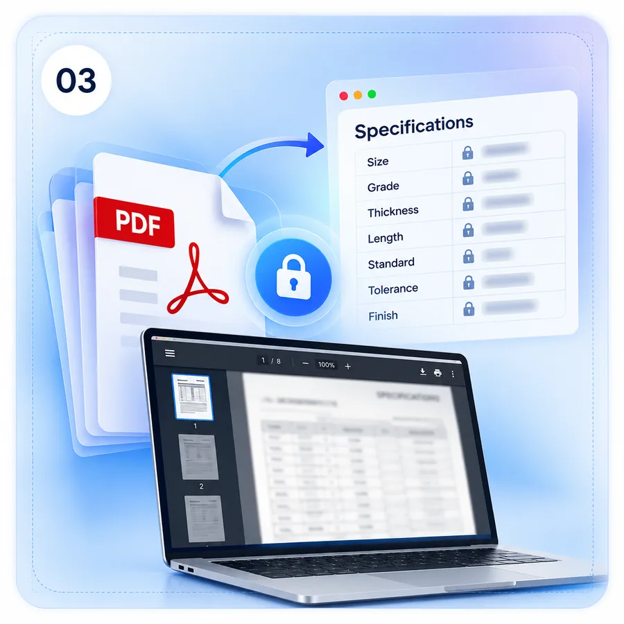 Product specifications locked inside PDF files