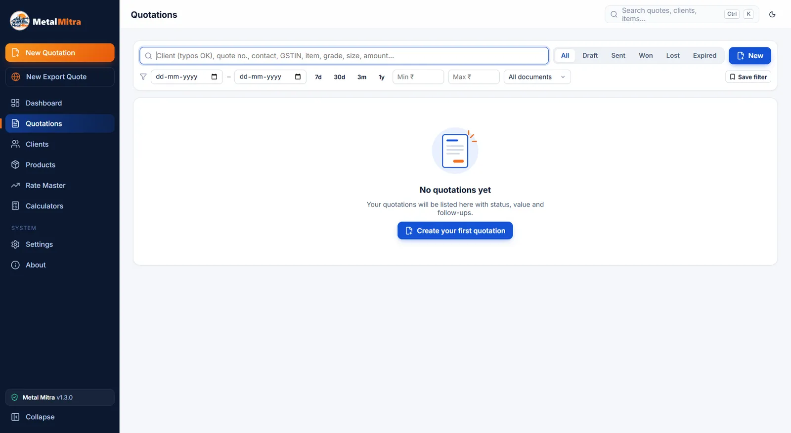 Metal Mitra — Quotation register and search