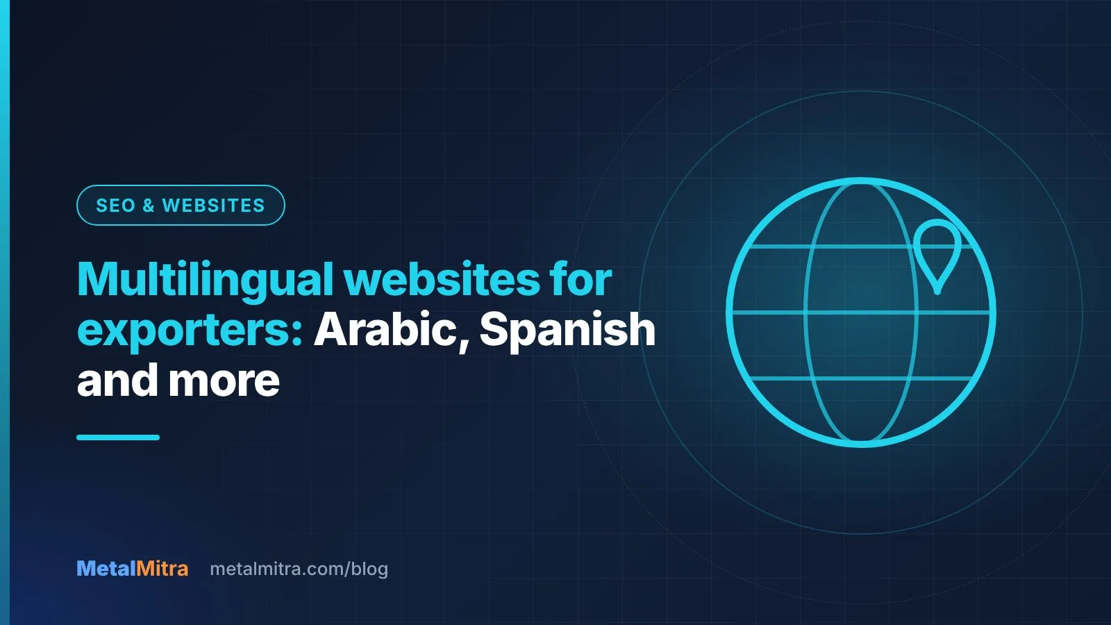Website shown in English, Arabic and Spanish for an international steel exporter