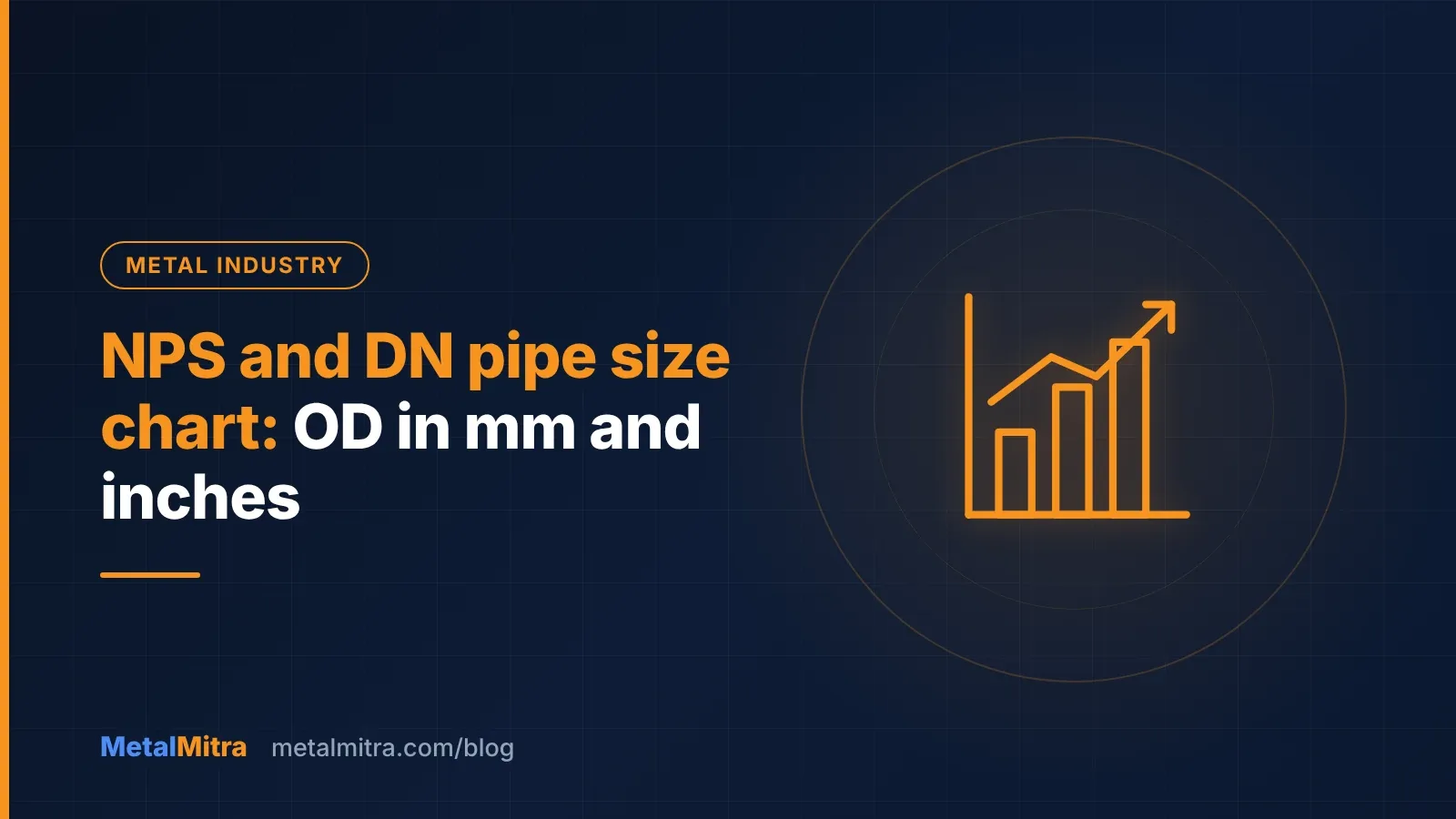 Pipe size chart with NPS, DN and outside diameter columns beside steel pipe ends