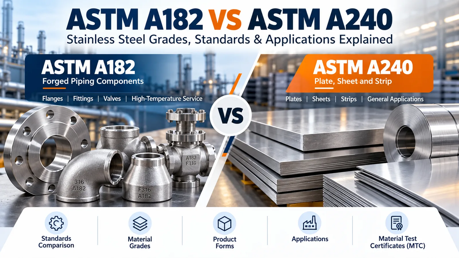 ASTM A182 vs ASTM A240: Key Differences & Uses